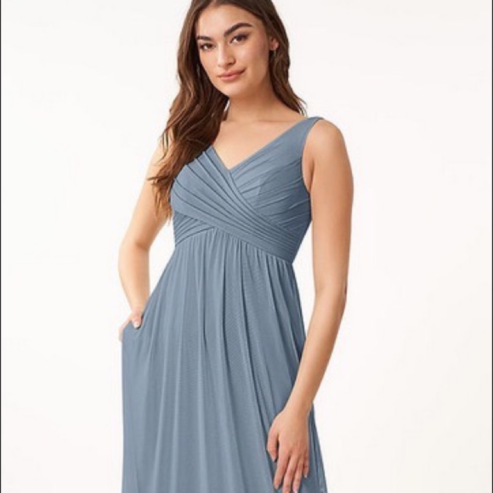 Azazie Oceana Bridesmaid Dress in Dusty Blue, size 8